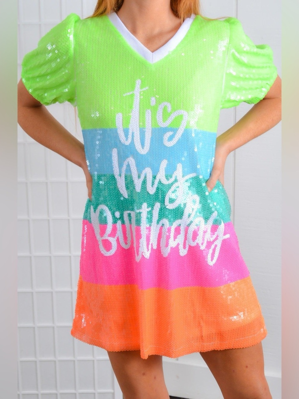 It's My Birthday Sequin Dress in Multi Layer Rainbow Cake size large